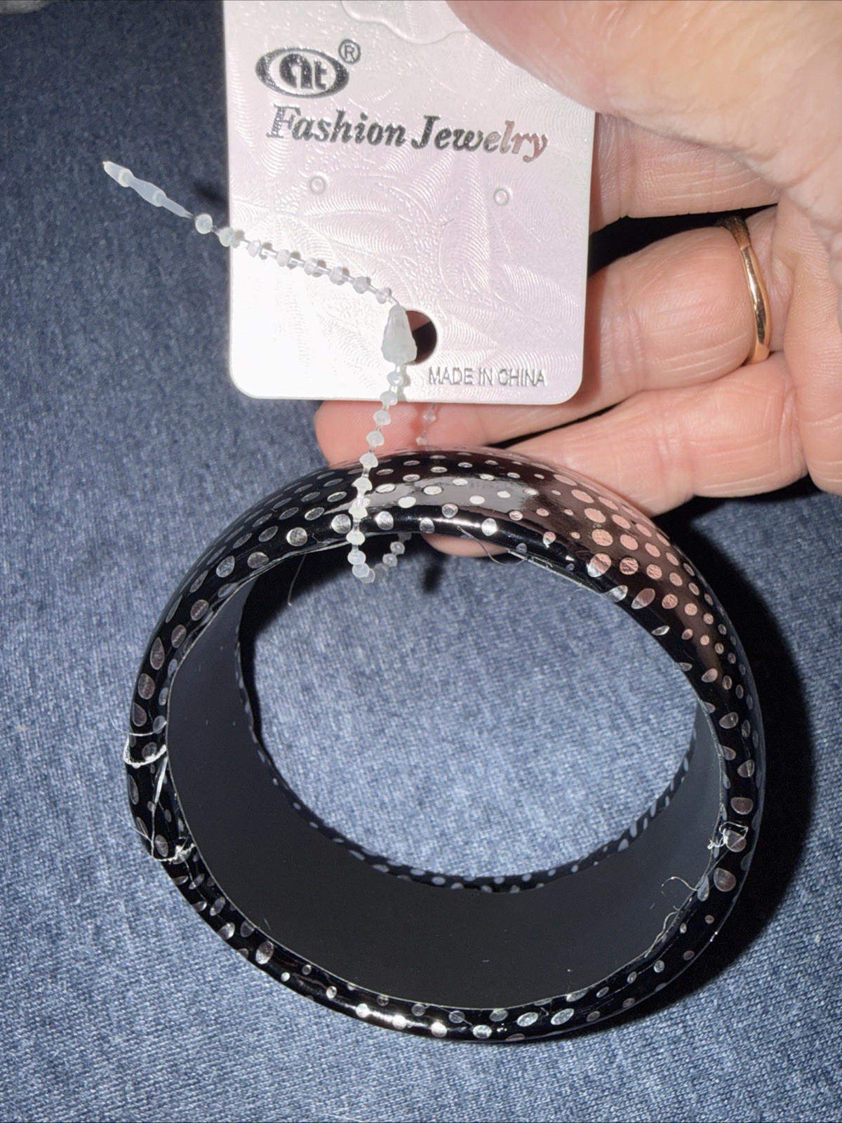 Black & Silver Print Bangle Bracelet Fits Up to 8″ wrist