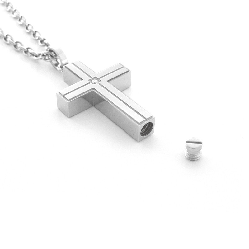 Stainless Steel Linecross Cremation Jewelry Keepsake Urn for Human Ashes Pendant