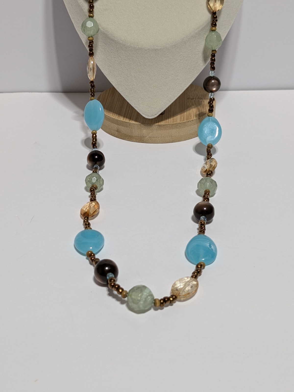 Multicolor & Multi Shaped Acrylic & Glass Beaded Necklace 32″. BOHO.