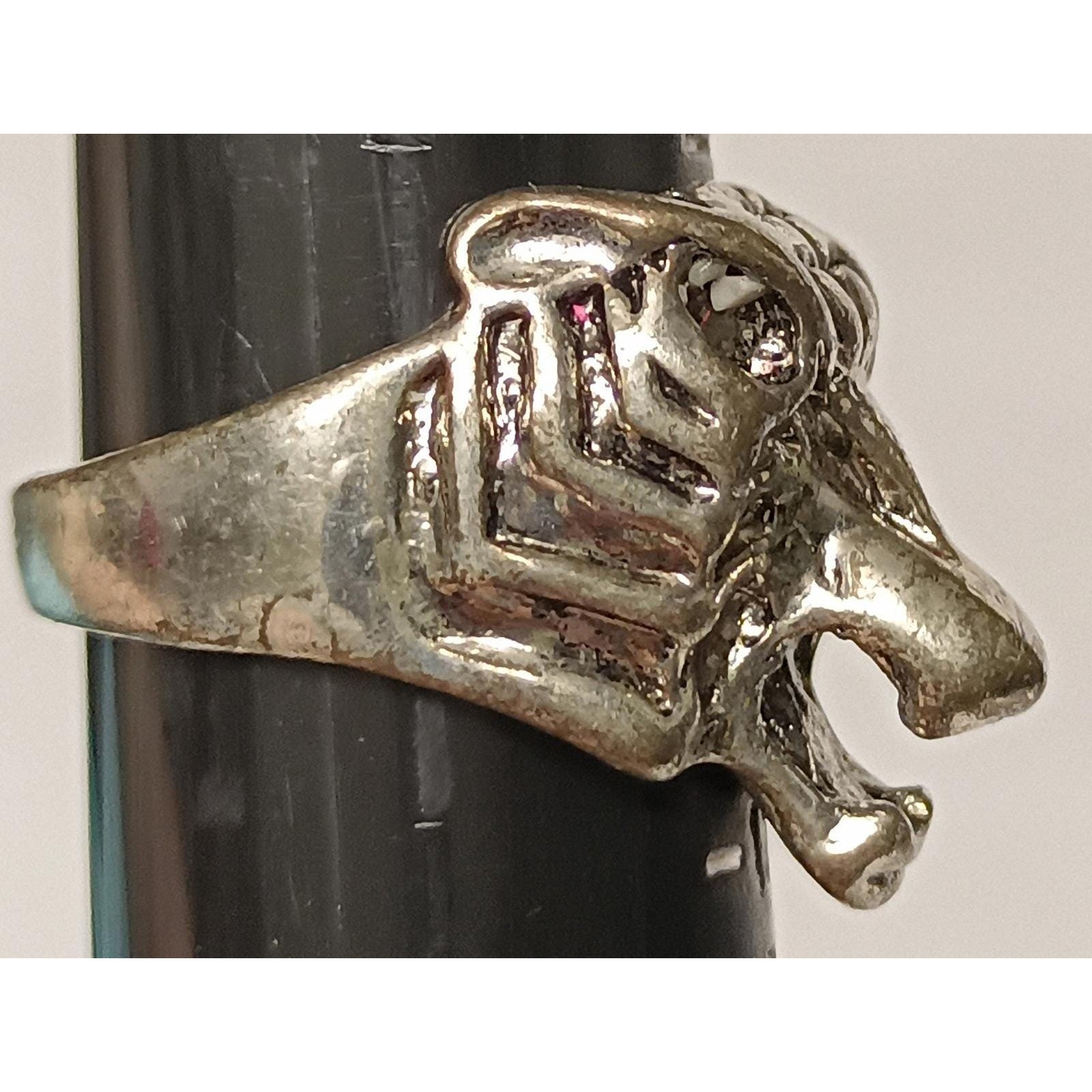 Vintage Tiger Head Ring 11.5 Bold Statement Piece Silvertone Chunky Biker Mens