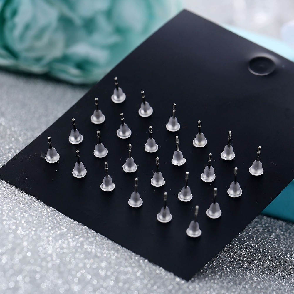 12 Pairs Round Six Prong Zircon Stud Earrings Silver Alloy for Work Events