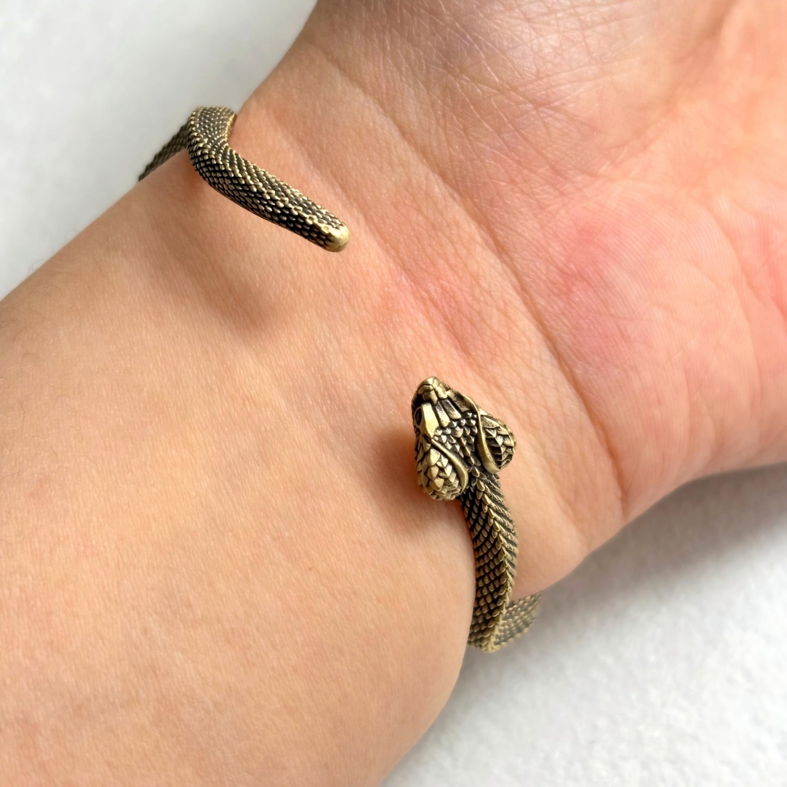 Brass Snake Cuff Bracelet Adjustable Handmade Animal Jewelry, Viper Oath