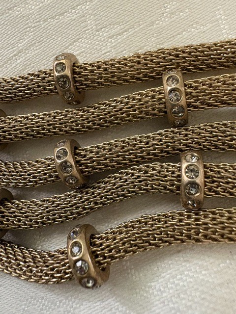 Lia Sophia 5‑Row Mesh Bracelet • Crystal Rondelles • Champagne Mixed Metal 6.5″