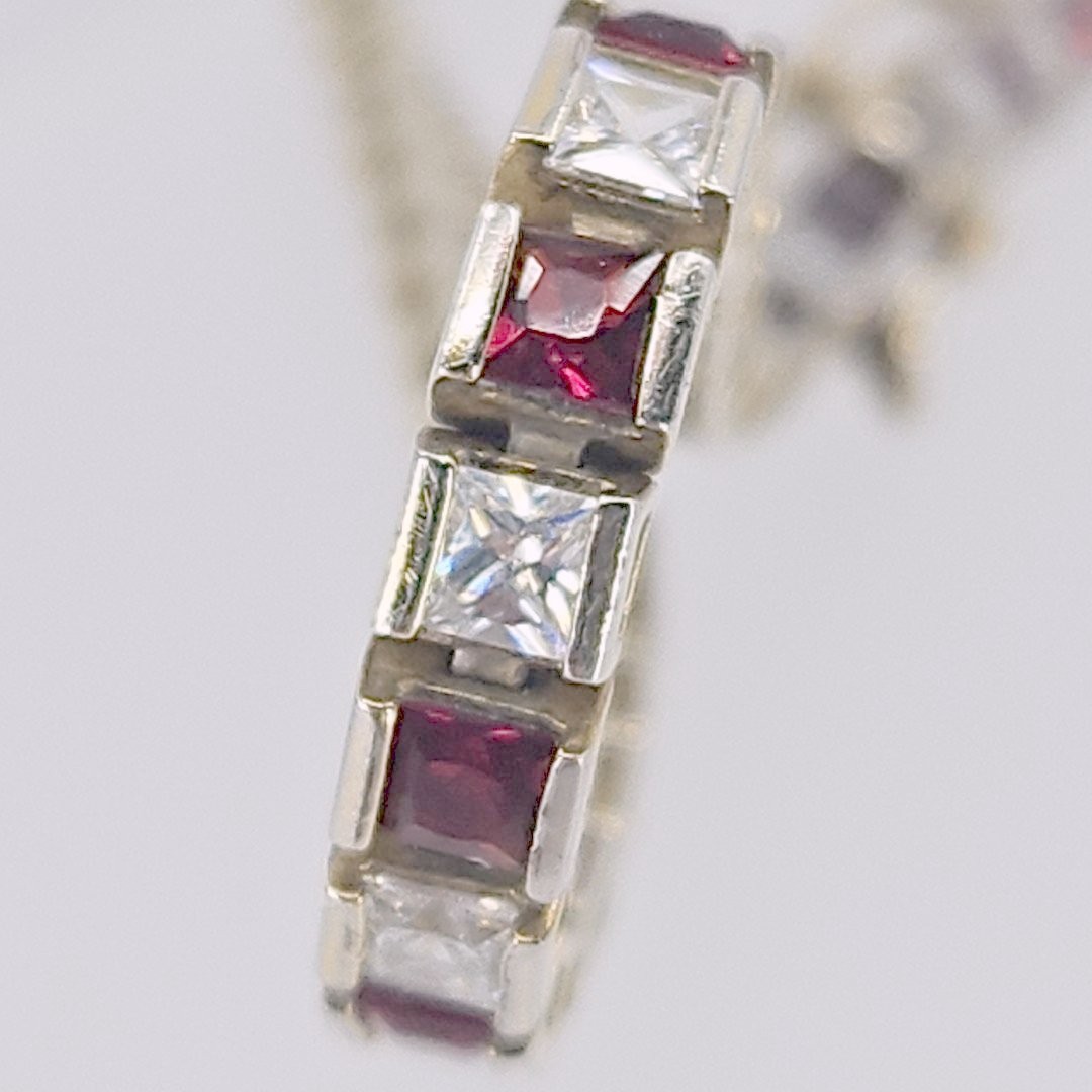Ross Simons 7.5″ lab created Ruby CZ Tennis Bracelet Gold over Silver 925