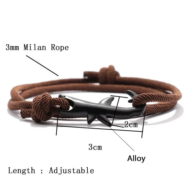 NEW Shark Bracelet Unisex Adjustable Double Layer 3mm Cord Surfer Jewelry