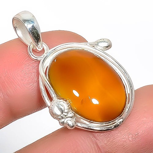 Natural Carnelian – Brazil Gemstone 925 Silver Plated Pendant 1.37″ T54