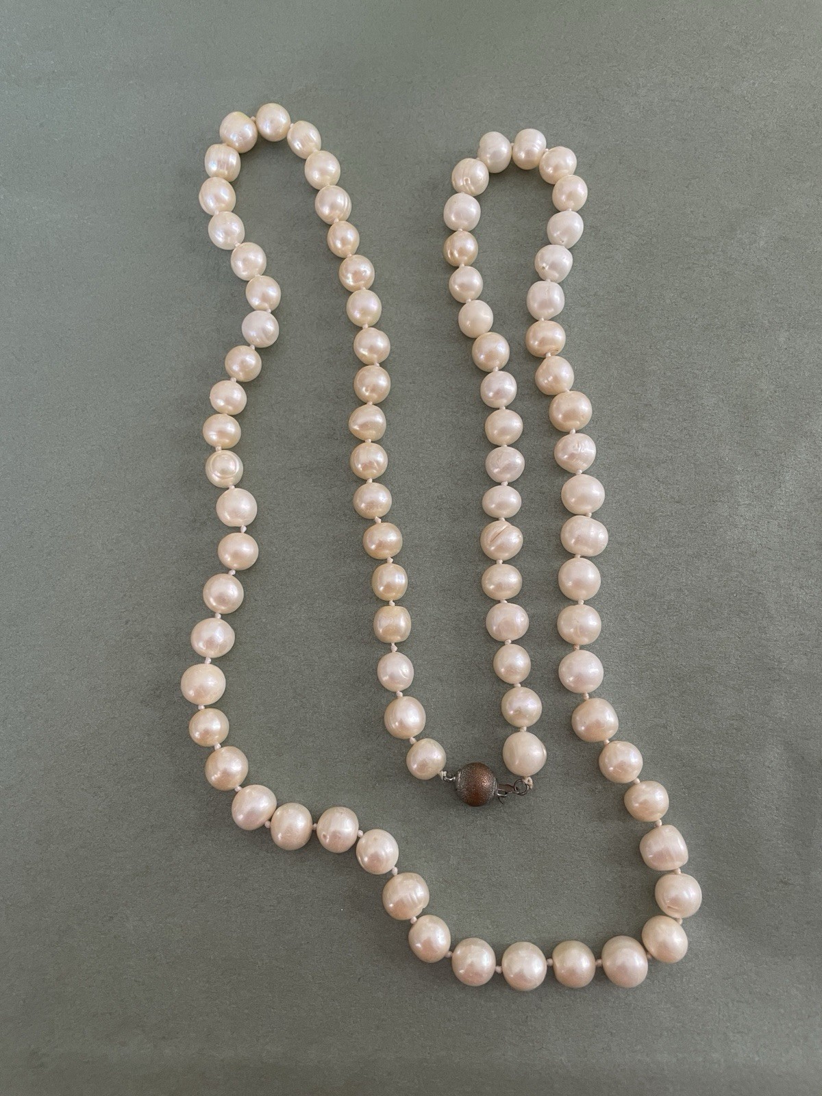 Natural White Freshwater Pearl Necklace Ball/Bead Chain Metal Clasp 18”