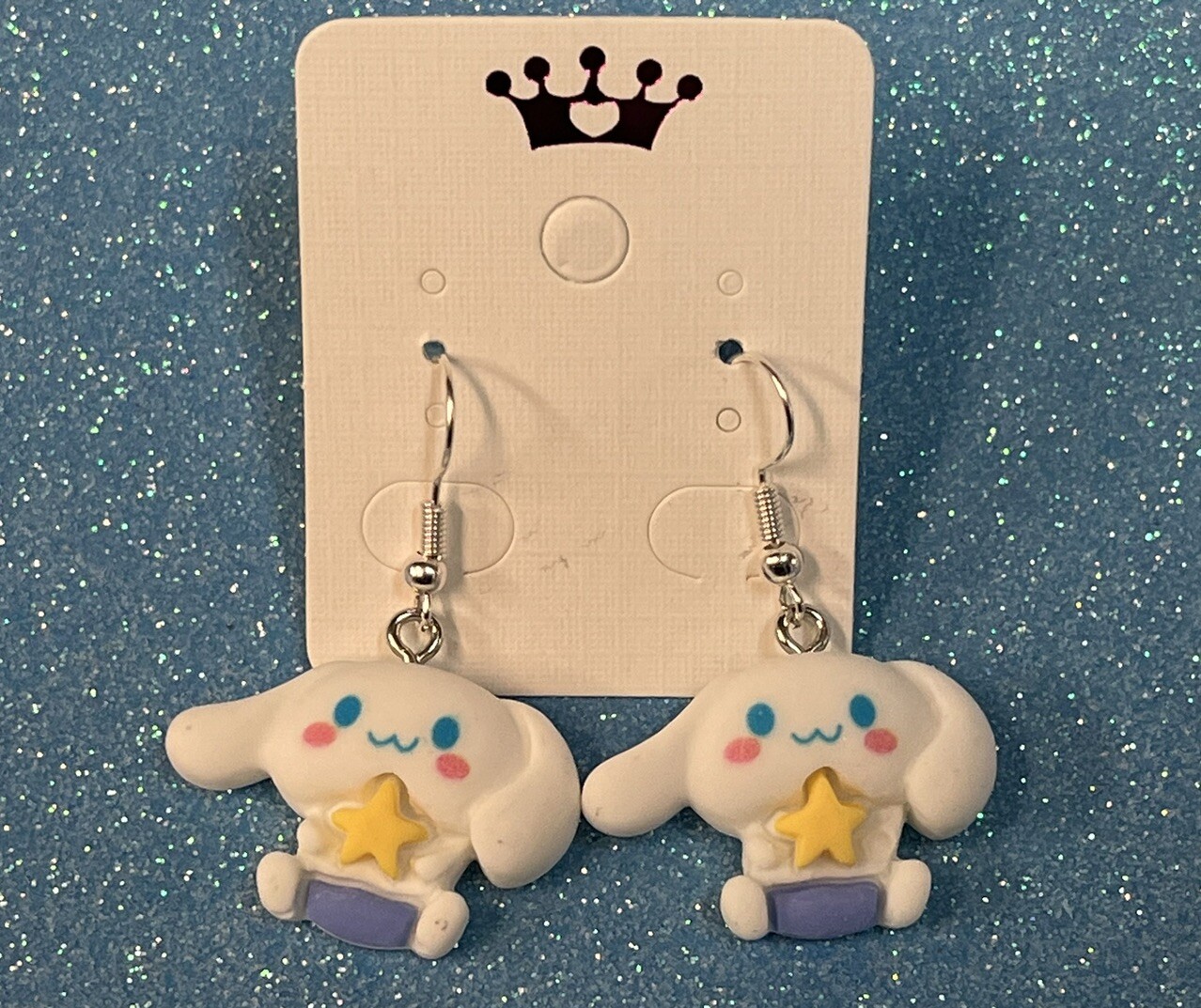 Sanrio Silver Loop CINNAMON ROLL DOG Drop Dangle Adorable Earring Set