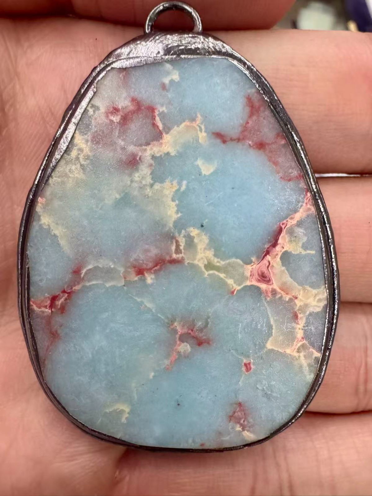 Wrapped Snake Skin Jasper Pendant Bead 53x39x6mm D086