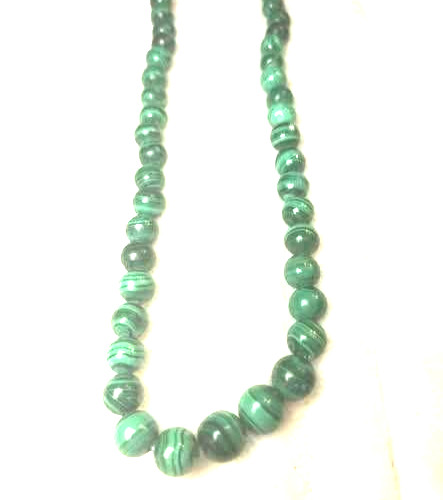 Malachite Banded Stone Bead Necklace Graduated Round Magnetic Clasp Boho Jewelry