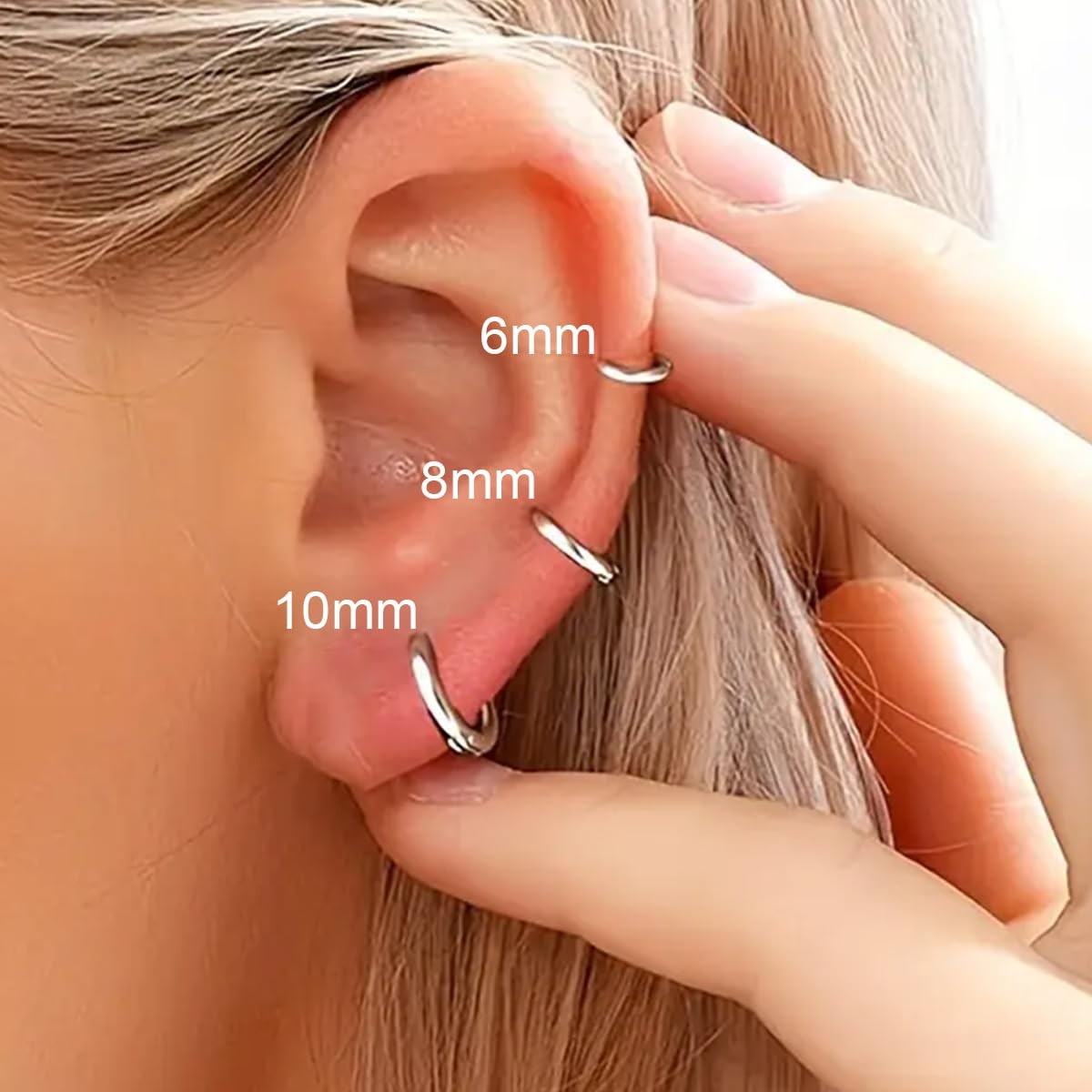 1 Pair 6mm Small Hoop Earrings for Women, 316L (Thickness: 1.6MM), Silver