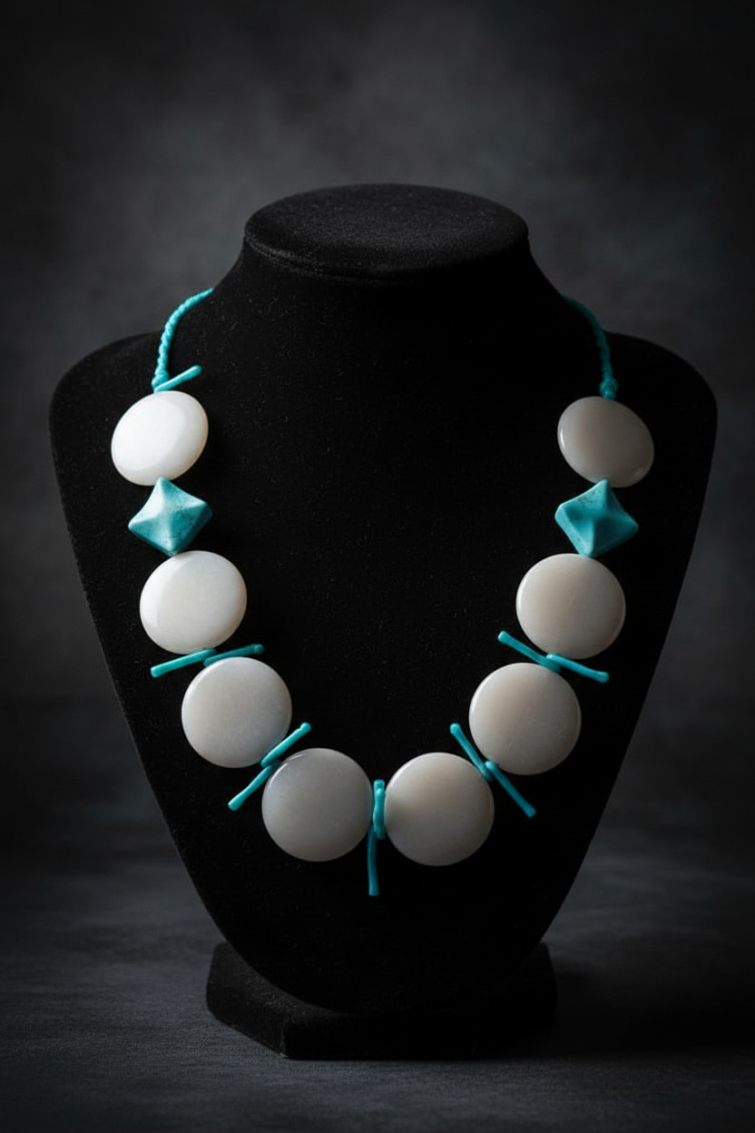 Coastal Serenity — White Coin Bead & Turquoise Necklace
