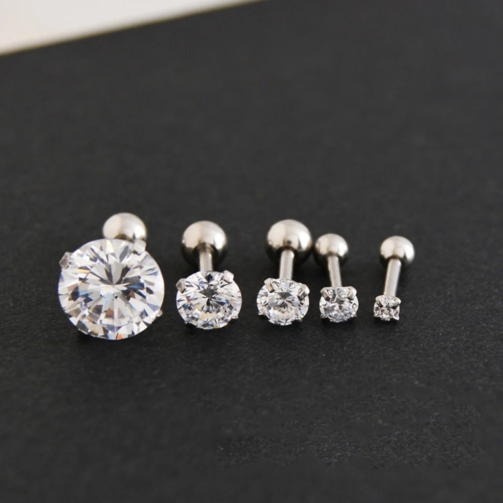 1 Pair Classic Stainless Stee Stud Earrings For Women CZ Zircon Ear Piercing Sur