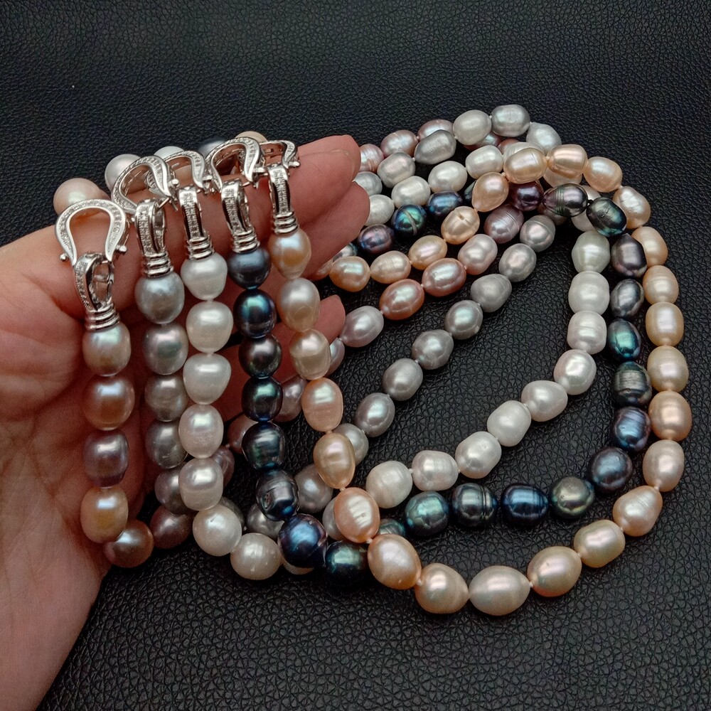 17″ 10mmx12mm White Black Gray Pink Purple Rice Freshwater pearl Necklace
