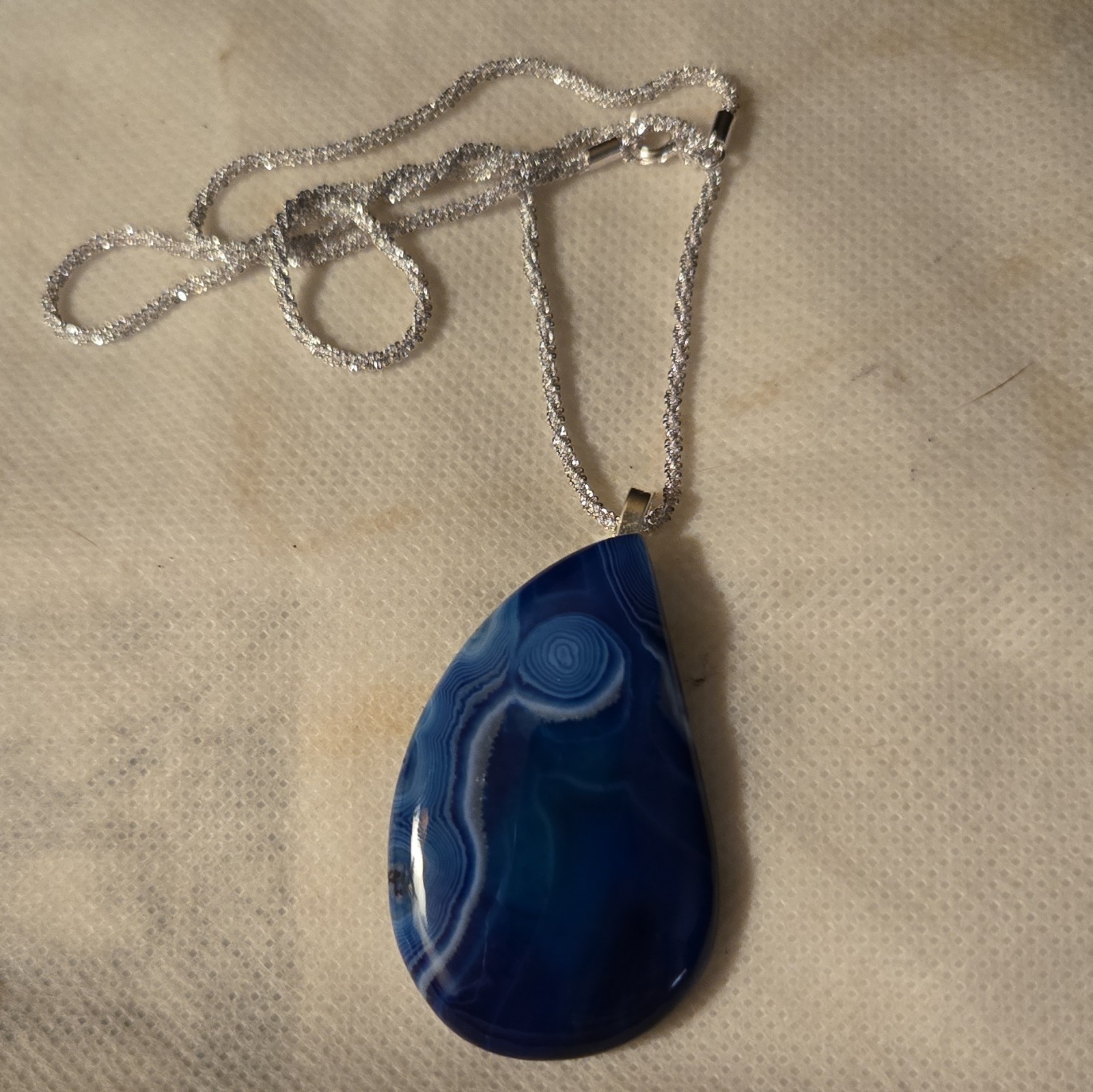 Blue Onyx Teardrop Pendant Necklace with Sterling Silver Cubic Zirconia Cut.