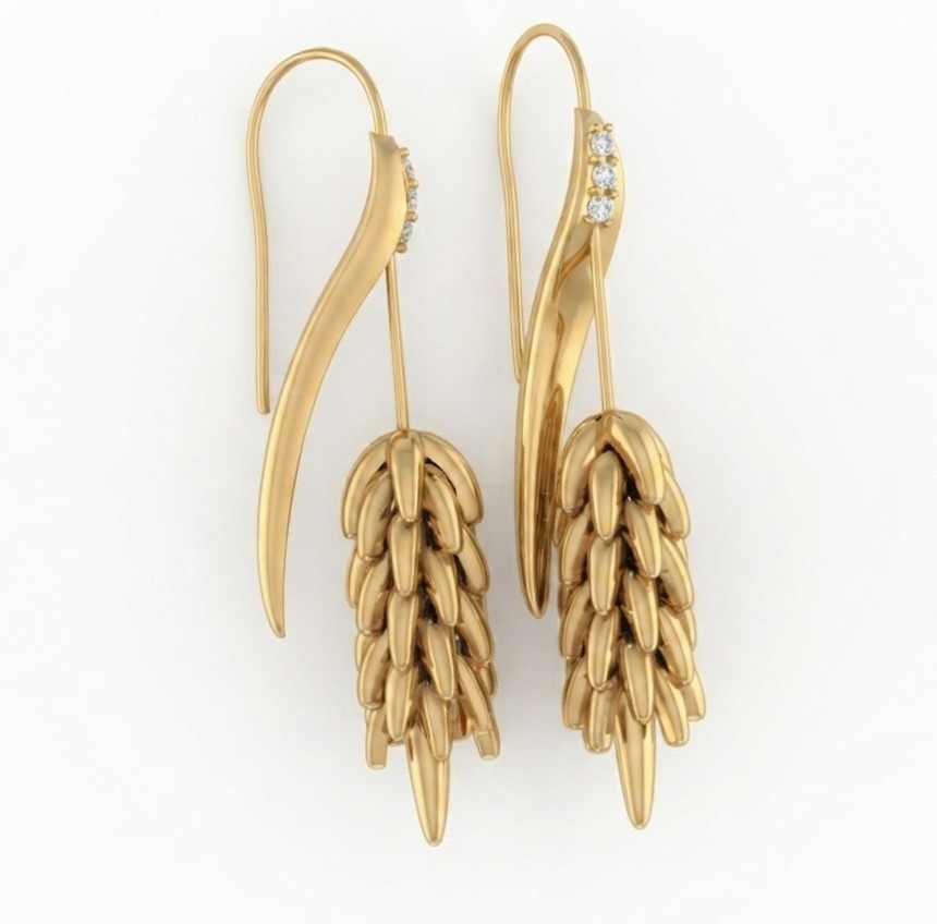 Gold Plated Wheat Tassel Dangle Earrings CZ Hook Drop Statement Boho Jewelry