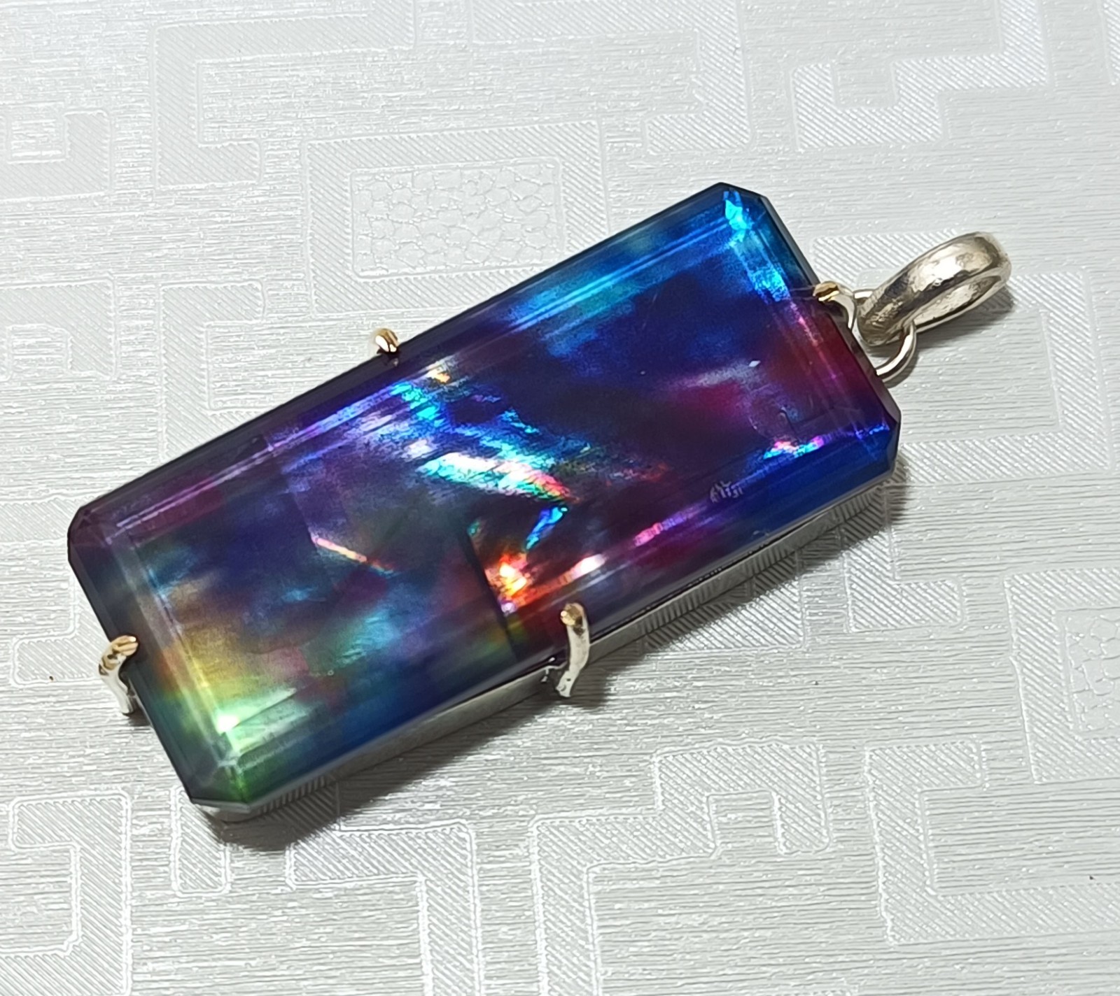 Certified 82.70 Ct Natural Ammolite 925 Solid Silver Rainbow Pendant Gemstone