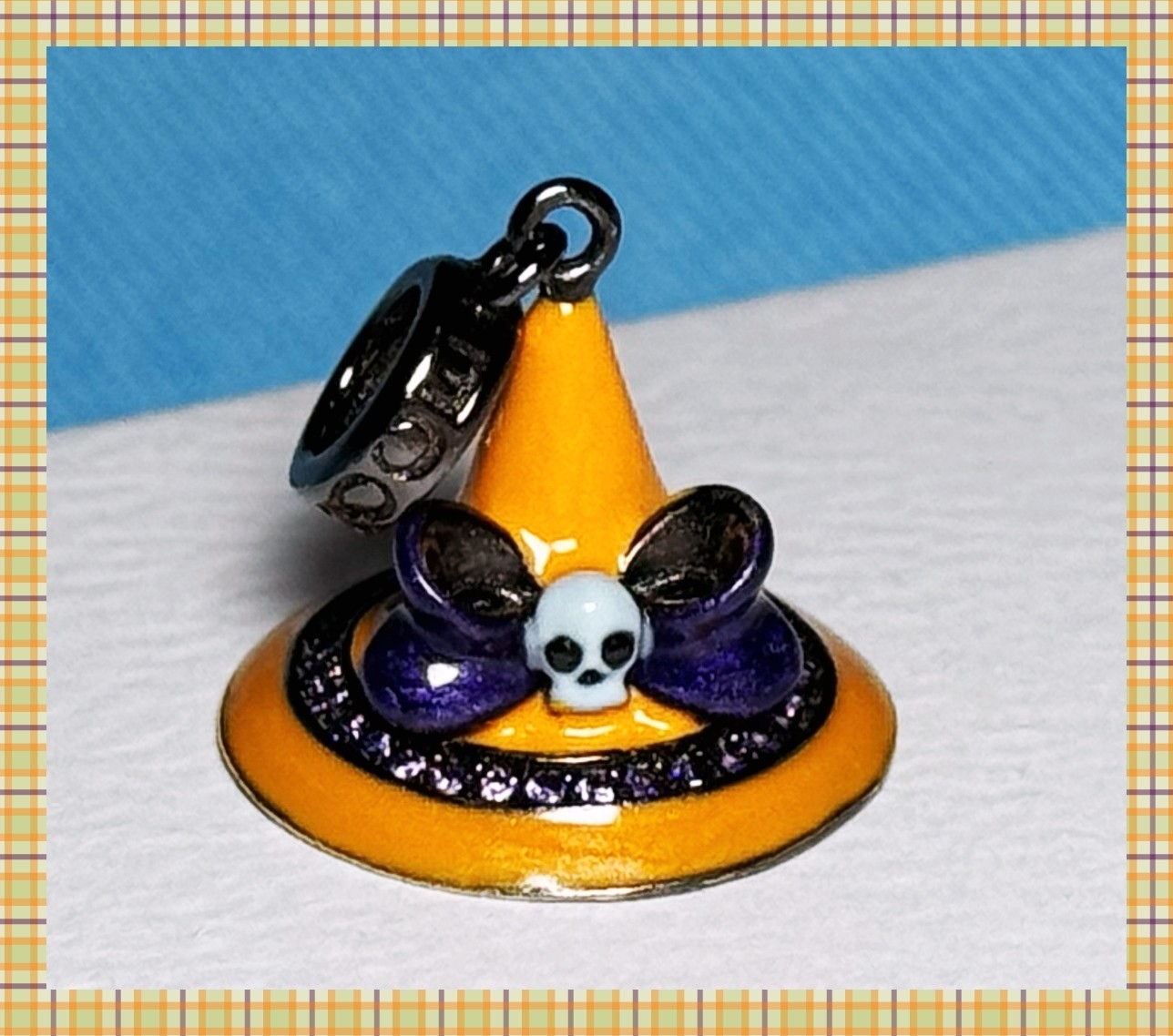 Gnoce Magic Hat Witch Skull Halloween Dangle Bead Charm Sterling Silver S925 CZ