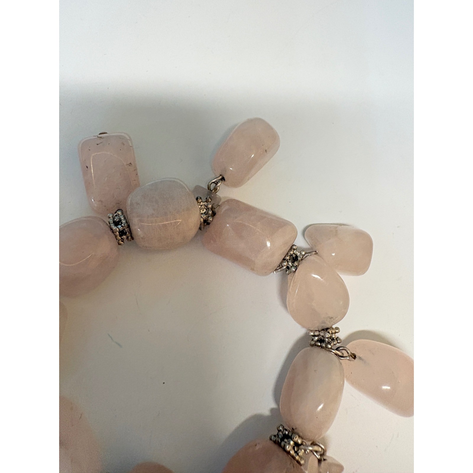 Rose Quartz Chunky Stretch Bracelet Tumbled Stone Dangle Charms Pink Boho 7.75″