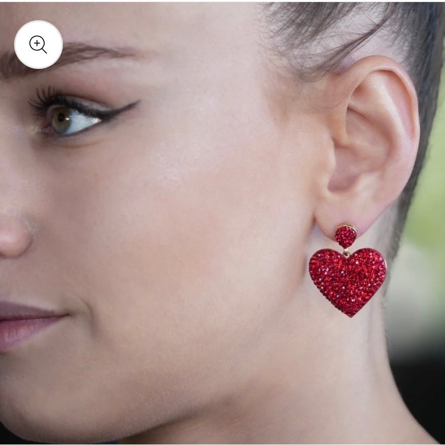 NWT ZEYZEY Red Black CZ Pave Heart Earrings 18K Gold Plated Set Gift Sparkly