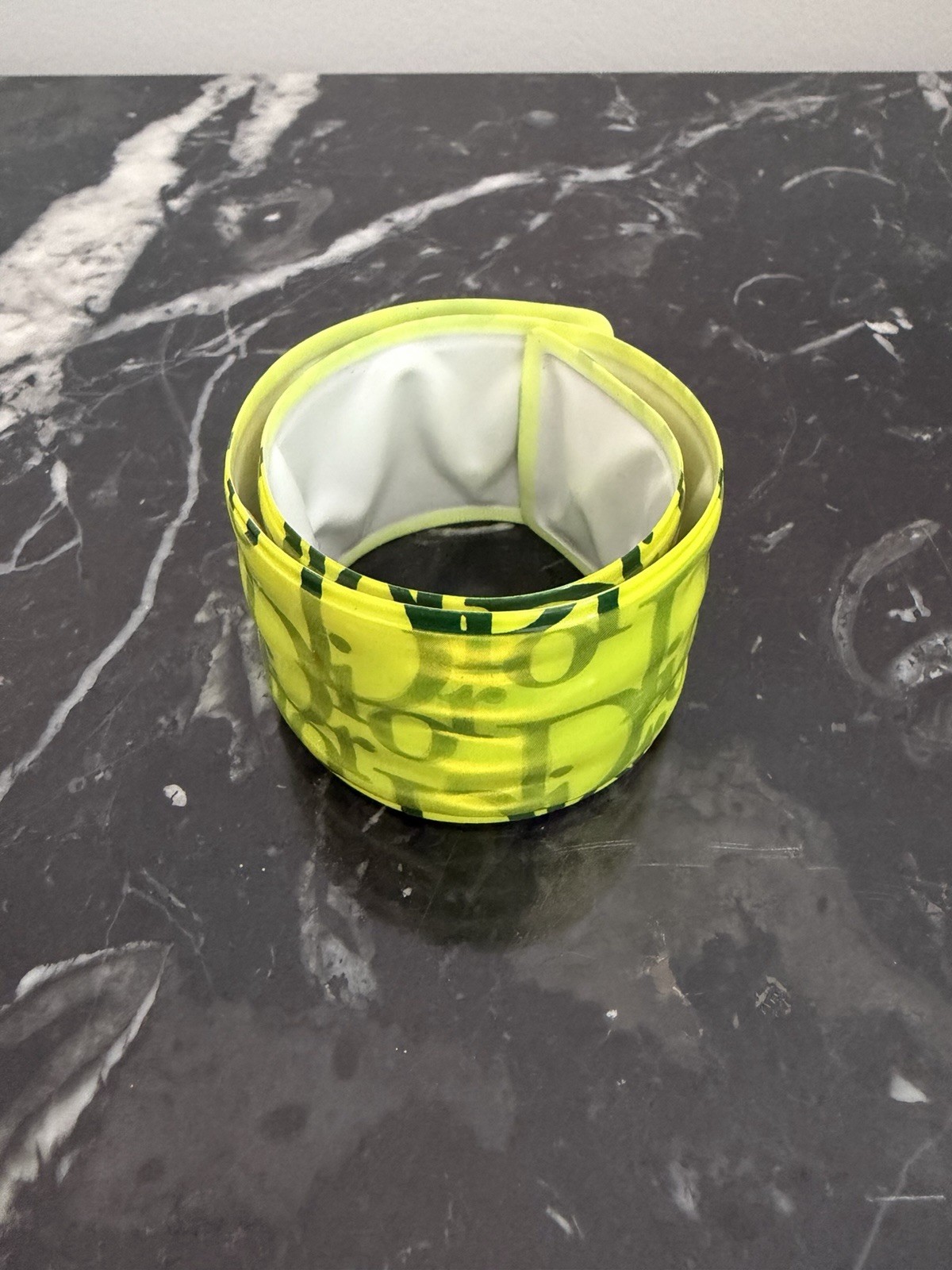 Vtg CHRISTIAN DIOR By John Galliano Neon Green Yellow Monogram Slap Bracelet