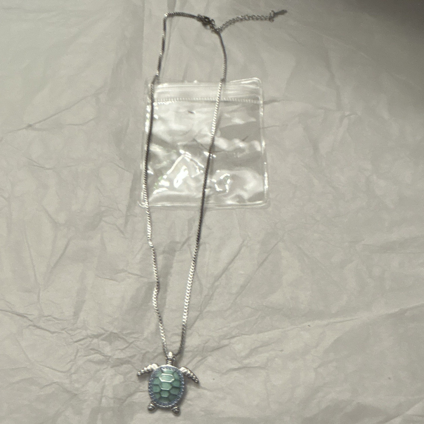 Silver Tone Turtle Charm Pendant Necklace