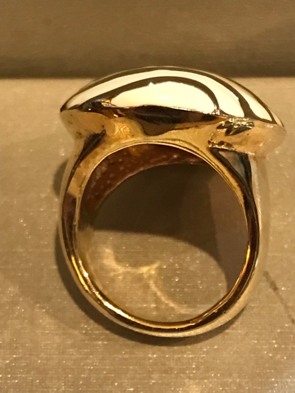 White and Gold Enamel Dome Ring Gold Tone Fashion Jewelry