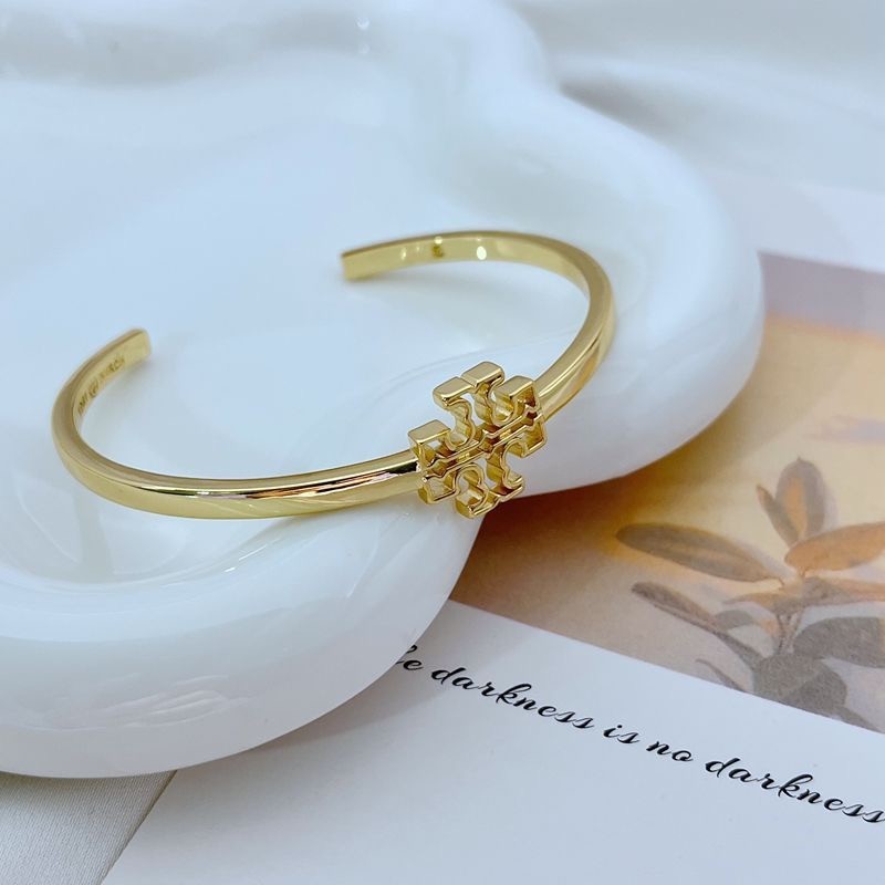 New Burch Britten Logo Cuff Bracelet Gold with Jewelry Pouch