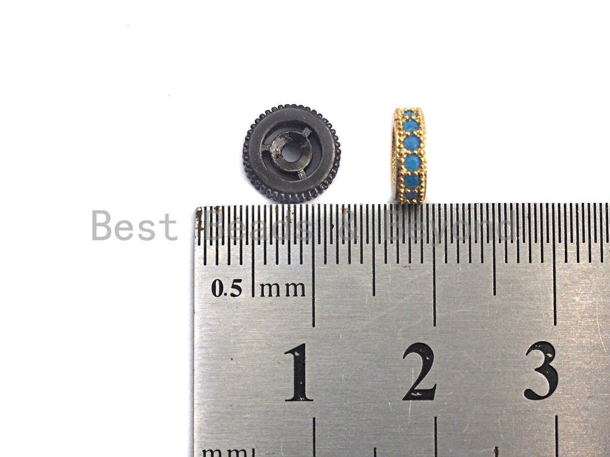 Turquoise CZ Micro Pave Round Wheel Spacer Beads, Cubic Zirconia Spacer beads,