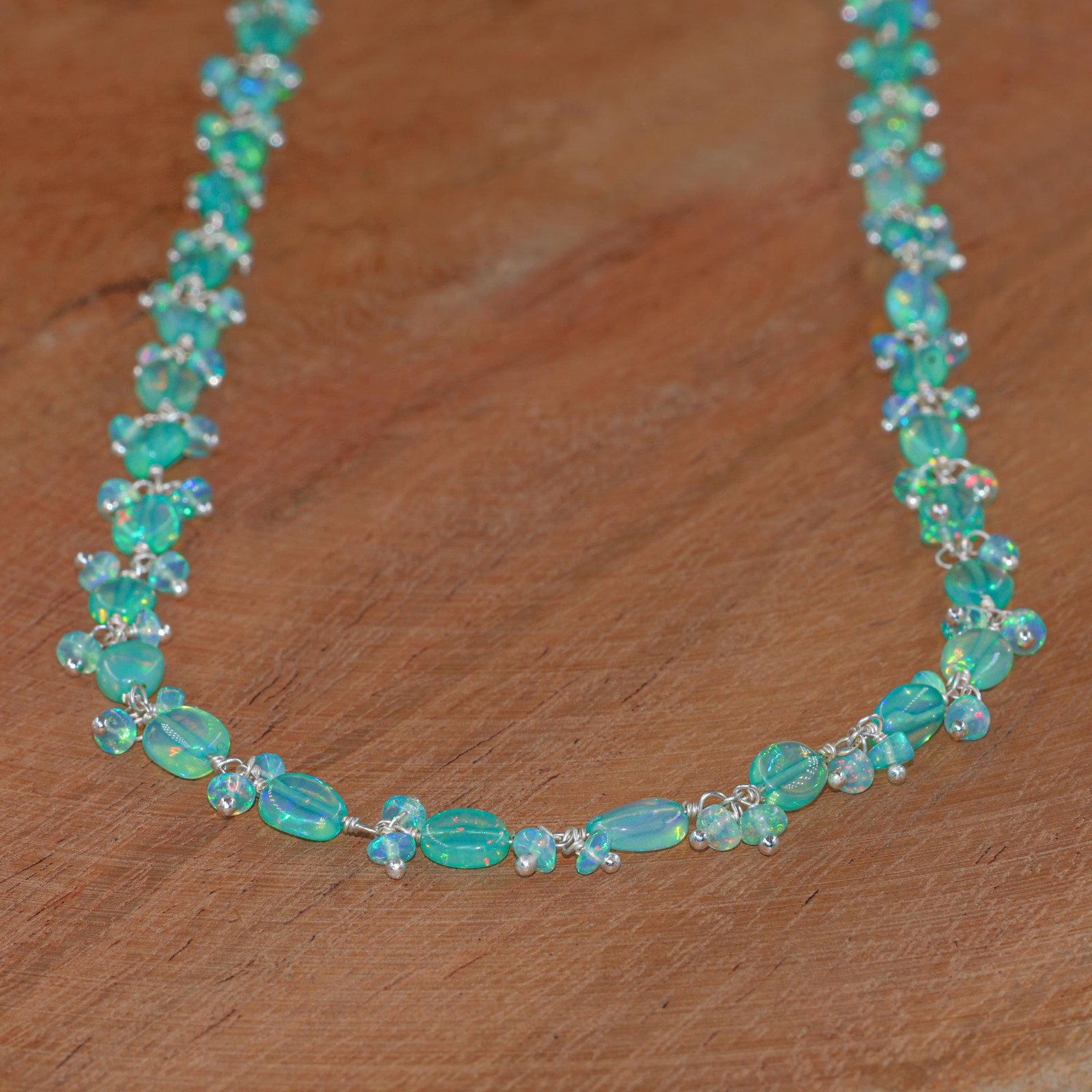 Genuine Green Opal Gemstone Tumble Beads Necklace, Multifire Green Opal Beads