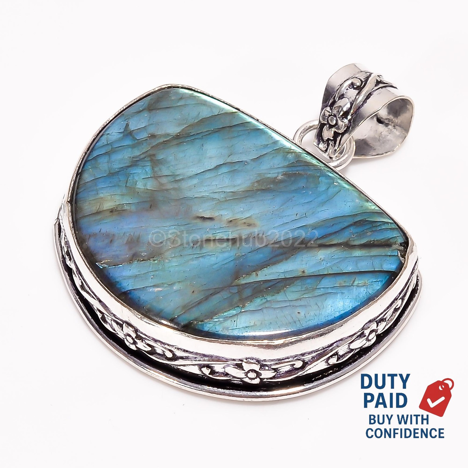 925 Silver Natural Labradorite Daughter Anniversary Channel Set Pendant Jewelry
