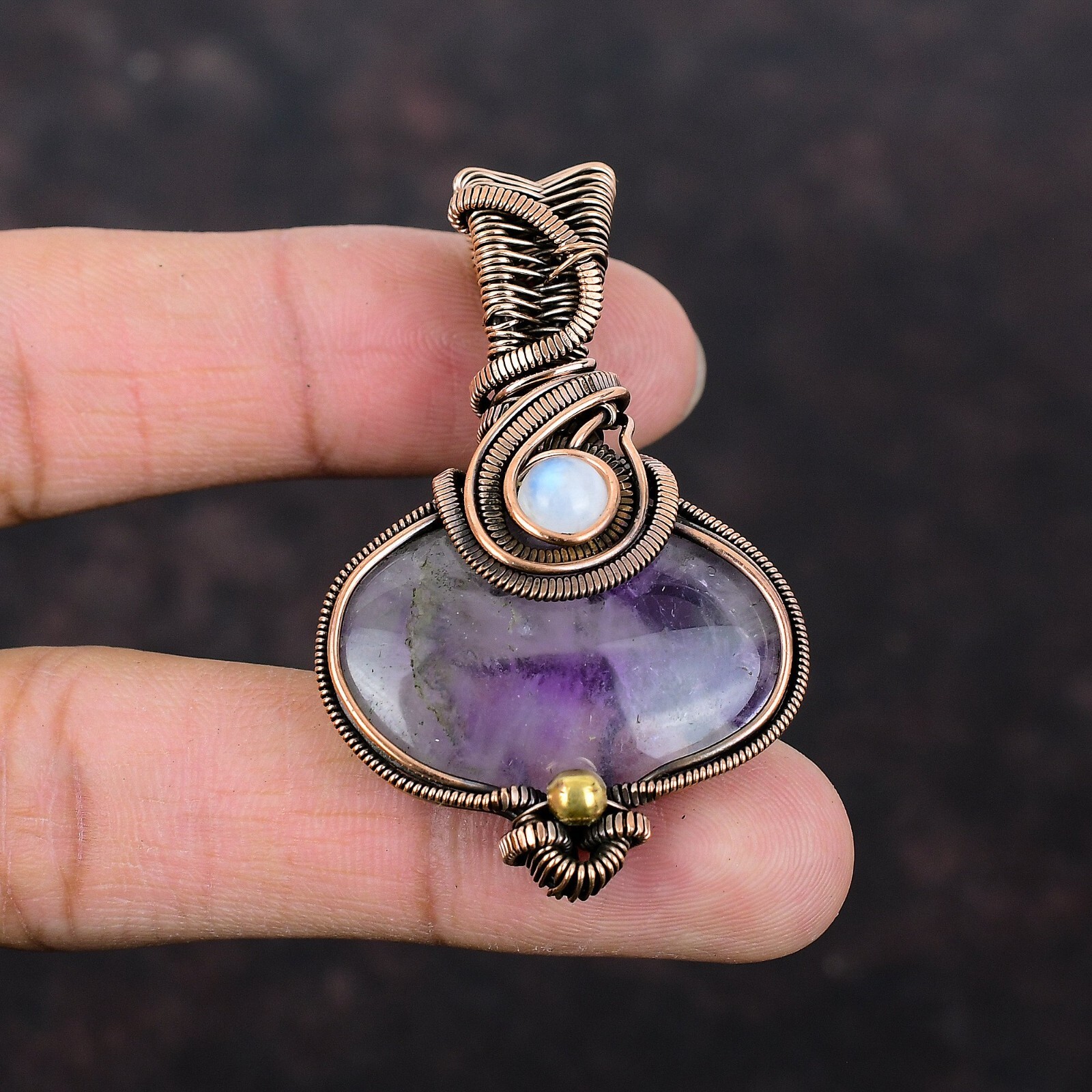 Wedding Gift For Her Copper Super 23 Amethyst Jewelry Wire Wrapped Pendant 2.24″