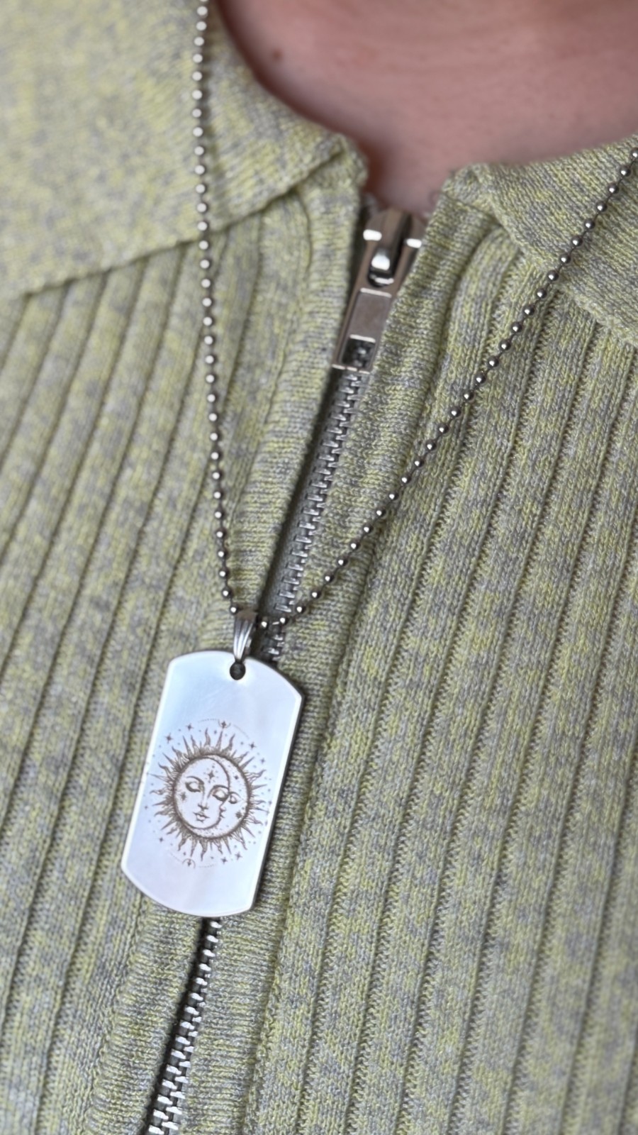 Sun and the Moon Dog Tag Necklace Ball Chain Pendant 60cm Japan