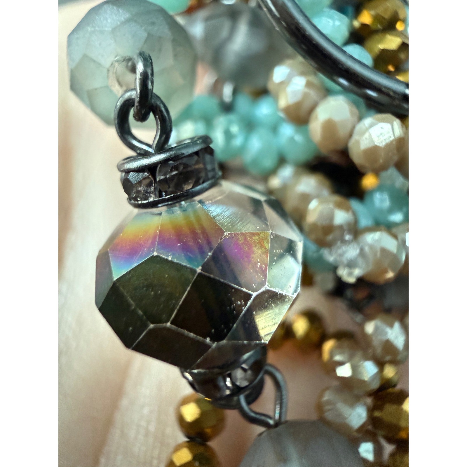 Vera Wang Simply Vera Beaded 36″ Long Necklace Gunmetal Turquoise Gold Tassel