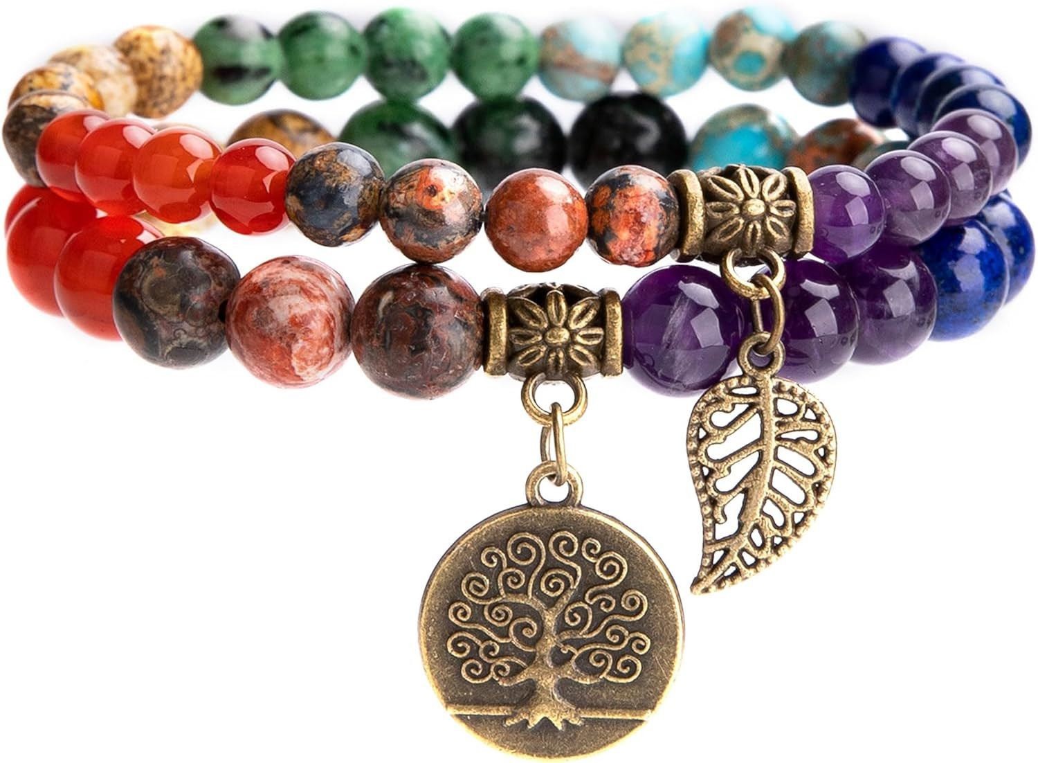 Natural Semi Precious Gemstone Beads Bracelet for Women – Life Tree and Leaf Cha