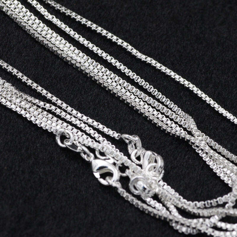 5pcs/pack 1.8mm 925 Silver 16-30inch Box Chain Necklace Jewelry for Girls & Boys