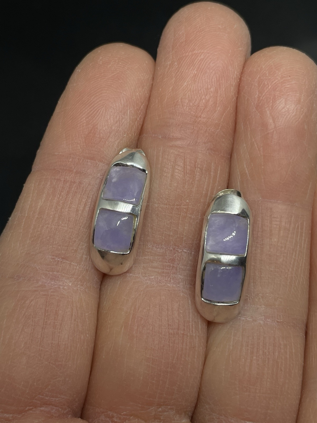 Sterling Silver 925 Signed A Chalcedony Stones Post Drop 0.75” Earrings