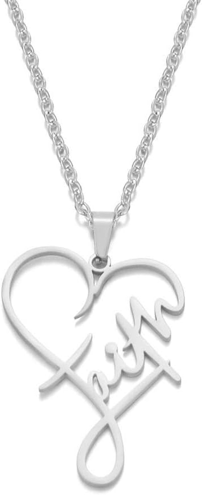 Stainless Steel Faith Heart Pendant Necklaces Dainty Religious Christian Love…