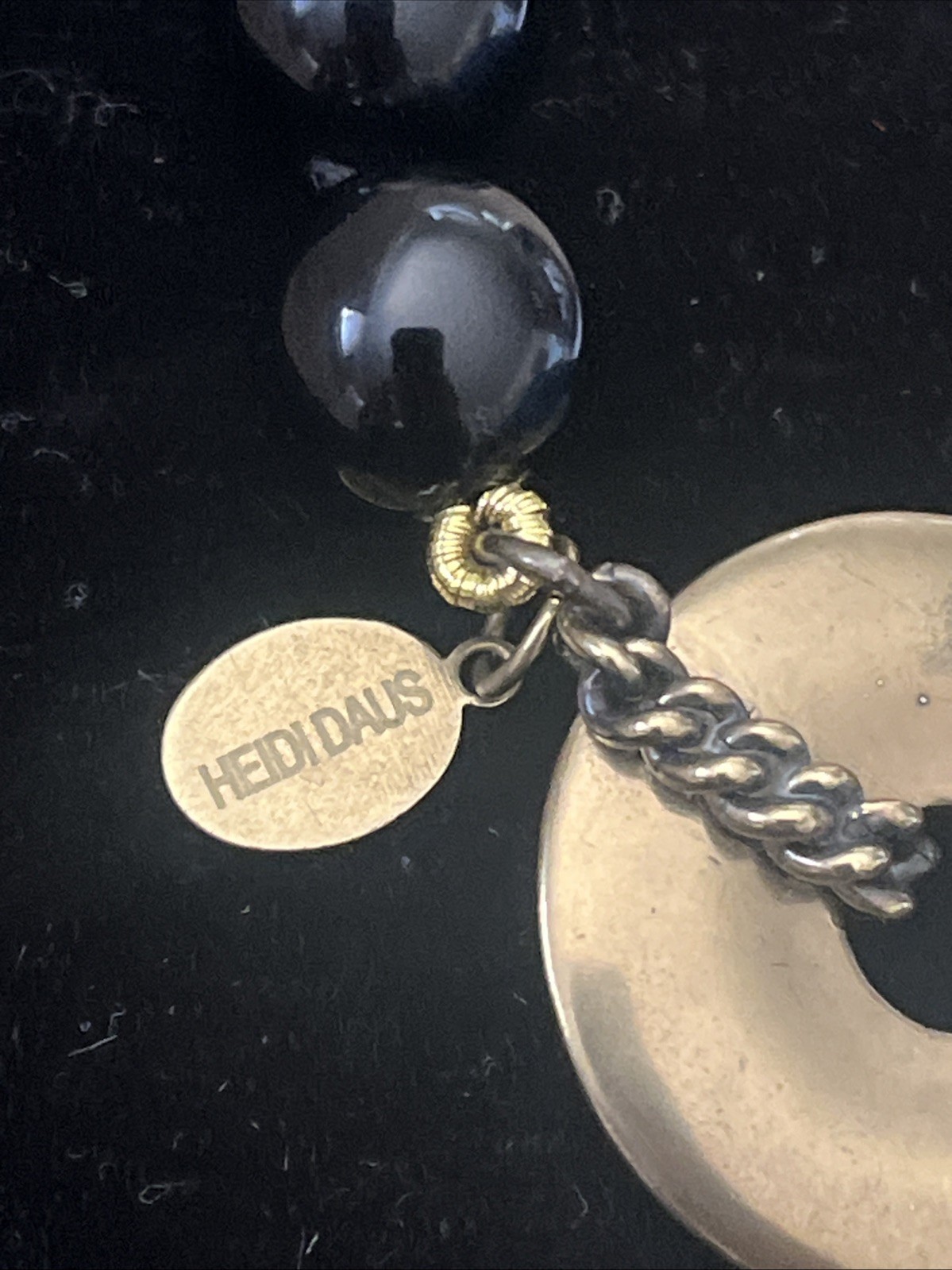 Heidi Daus Asian Design Chinoiserie Necklace Onyx Beads Carved Pendant Tassel
