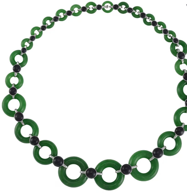 Designer Inspired Green and Black Jade Necklace in Platinum over Sterling Silver