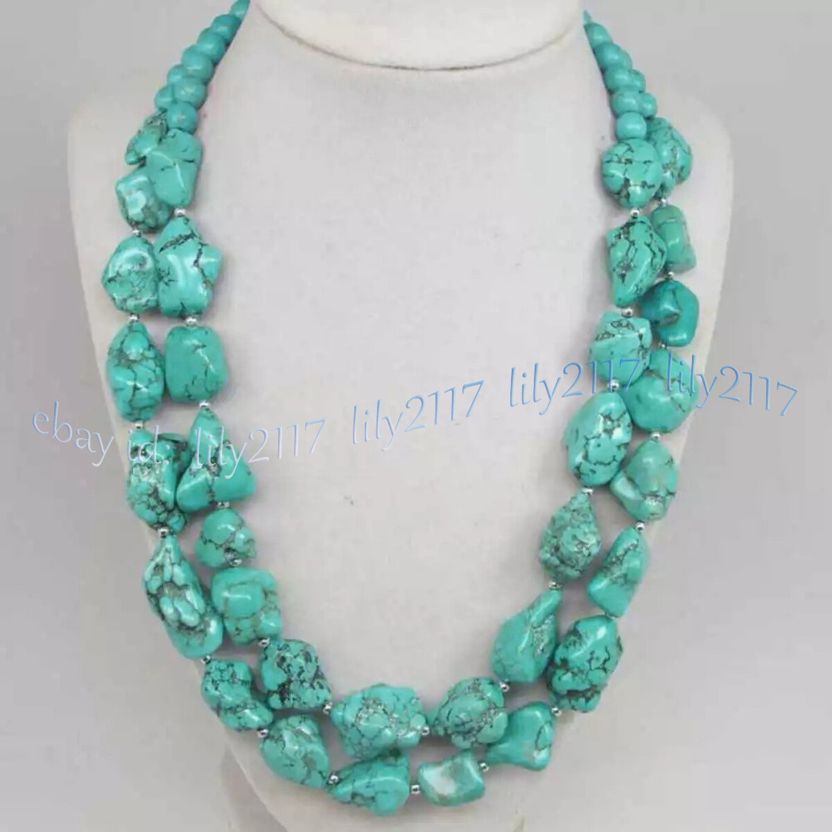 2 Strands Natural Turquoise Chunky Nugget Irregular Gems Necklace Earrings Set