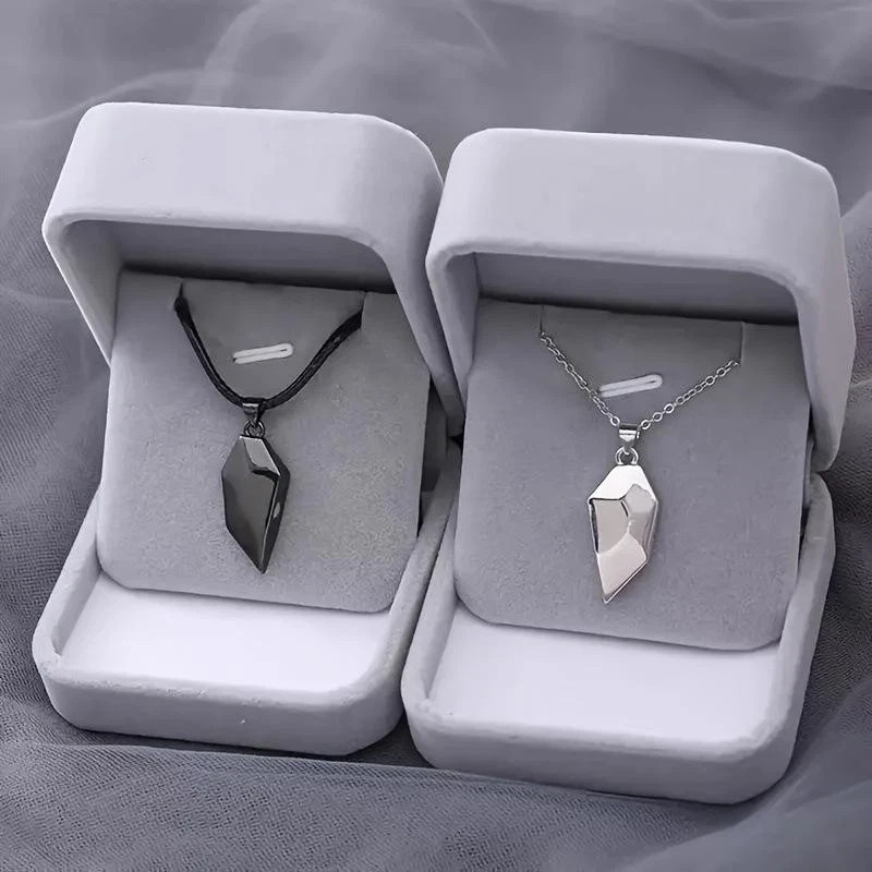 Couple Pendant Necklace Magnetic Heart Electrocardiogram Splicing Valentine Gift