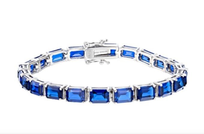 Blue Lab Created Spinel Rhodium / Sterling Silver 7.25″ tennis Bracelet 23.92ctw