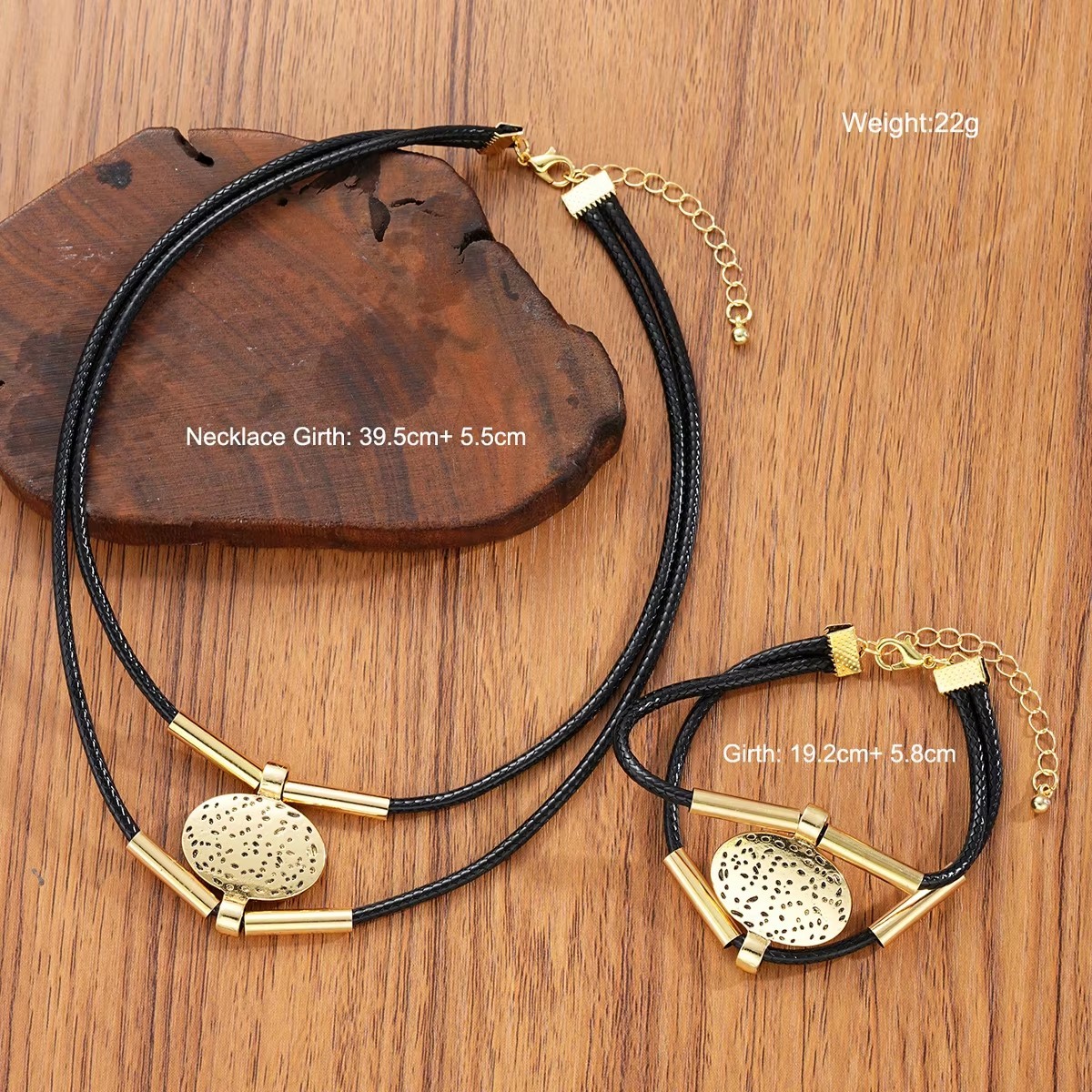 2pc Vintage Oval Necklace Bracelet Set Gold Silver Faux Leather Choker Retro NEW