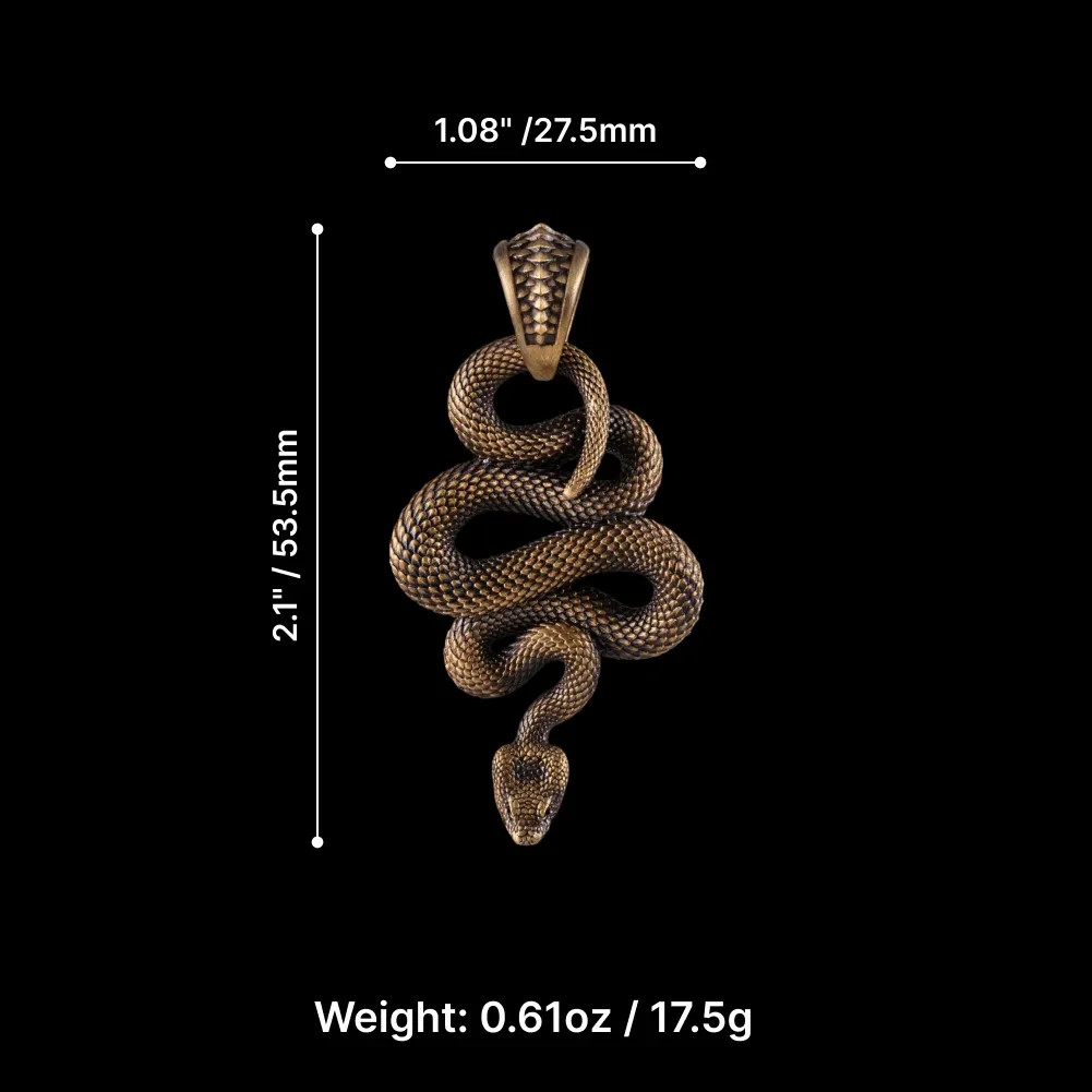 Brass Snake Pendant Necklace Viper Handmade Jewelry Gift Goth Animal for Men
