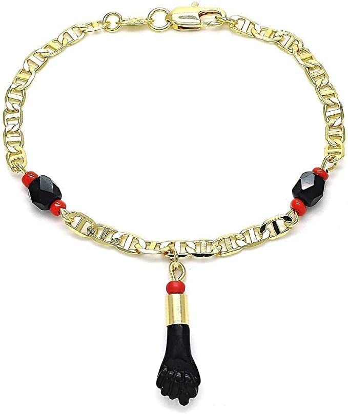 18K Gold Plated Evil Eye Azabache Black Hand Figa Protection 7″