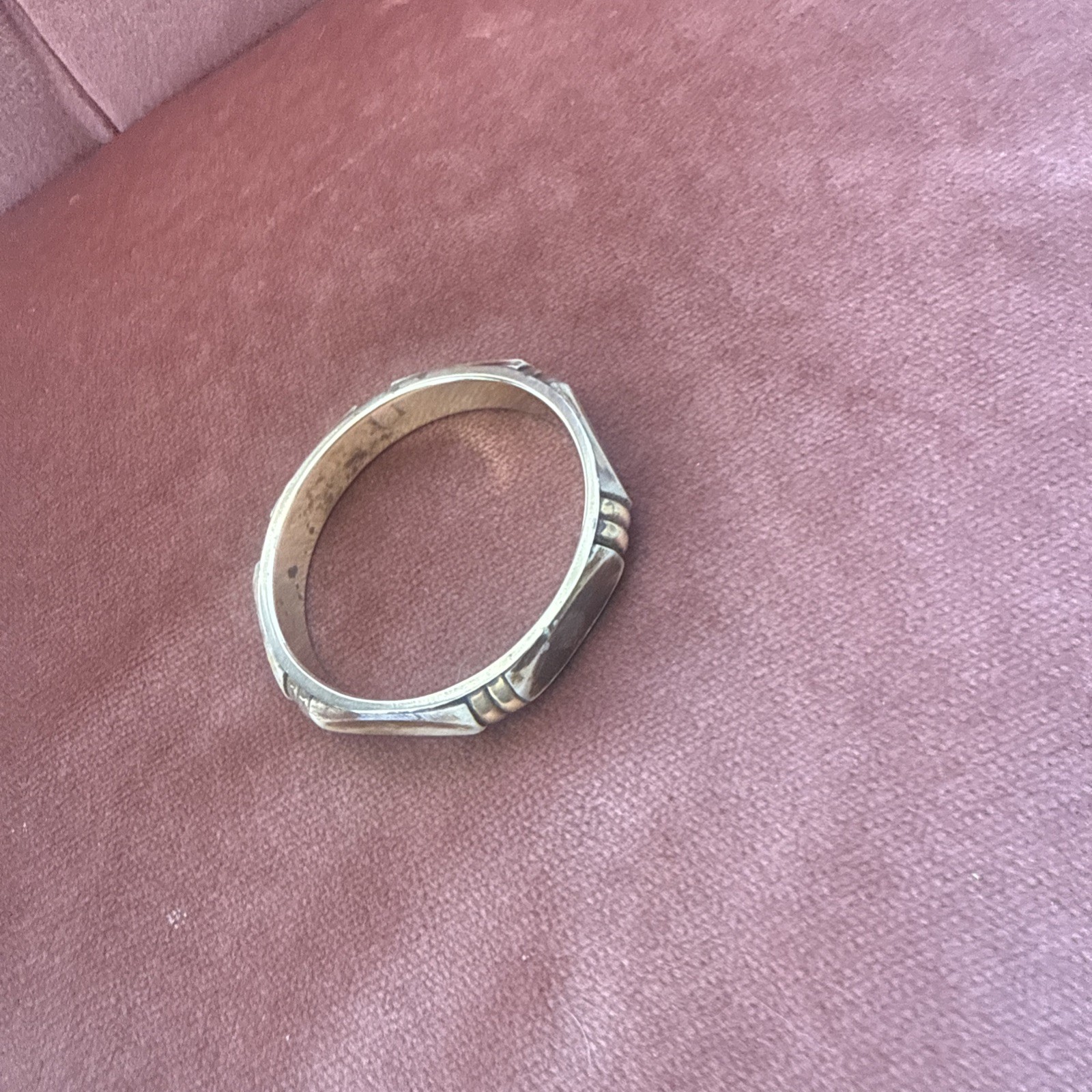 VINTAGE ! REAL BONE & Solid BRASS BANGLE BRACELET GOLD Tone