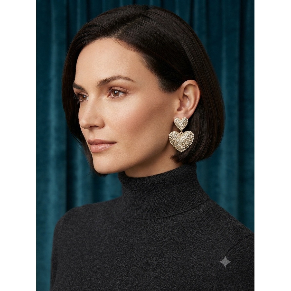 J.Crew Crystal Pave Double Heart Drop Earrings Gold Tone CE762 New