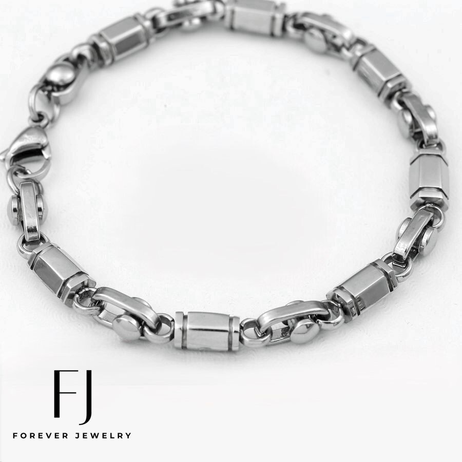 Men’s 8.5″Stainless Steel 6mm Hexagon Bar Link Chain Bracelet*High Polish BOX