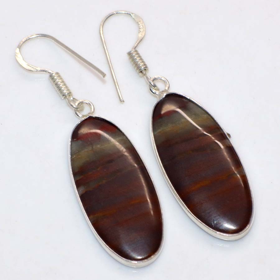 925 Silver Plated Cherry Creek Jasper Earrings 1.7″ Promise Gift for women GW
